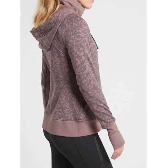 Athleta Triumph Full Zip Athletic Hoodie Sweatshirt Smoked Brown Print SZ Small - Picture 2 of 12